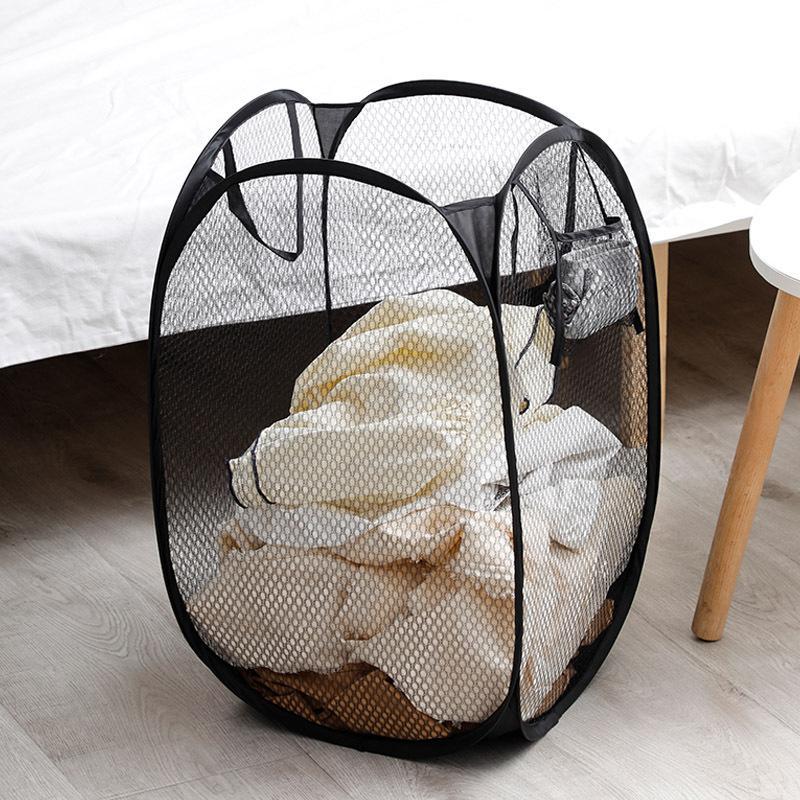 Collapsible Mesh Laundry Basket, Foldable Dirty Clothes Storage Basket, Home Organizer for Bedroom Bathroom Laundry Room, Storage Organizer for Bedroom