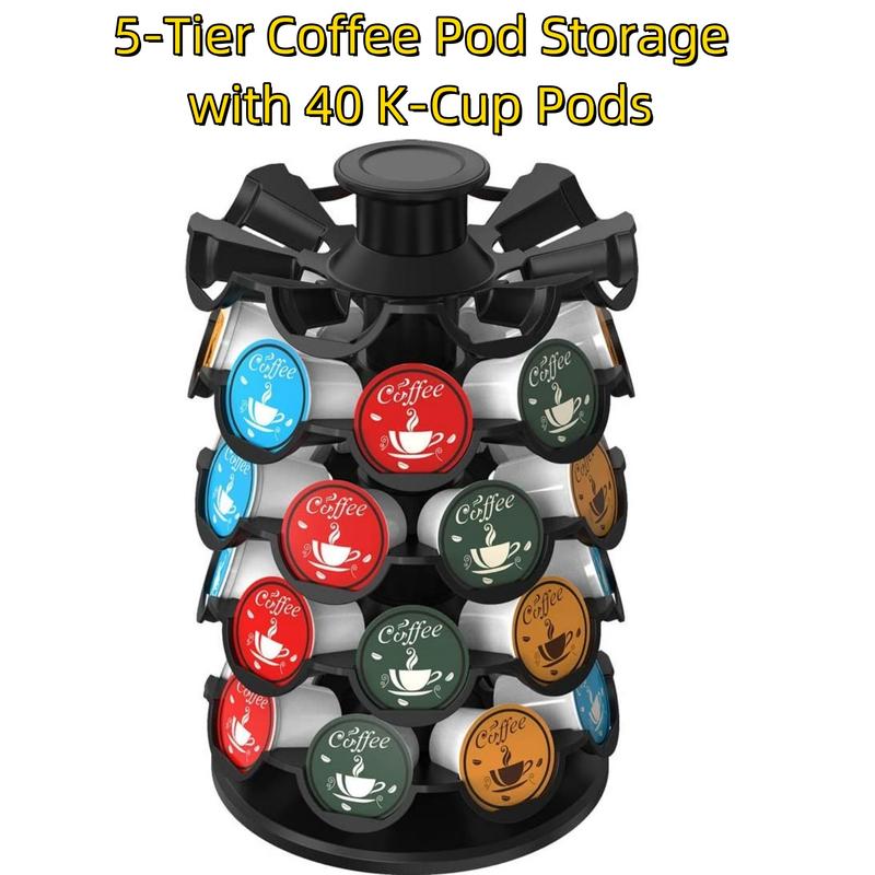 NW 2Lbs 5 Tier Coffee Pod Storage with 40 K-Cup Holder, Spins 360-Degrees, Home or Office Kitchen Counter Organizer Racks