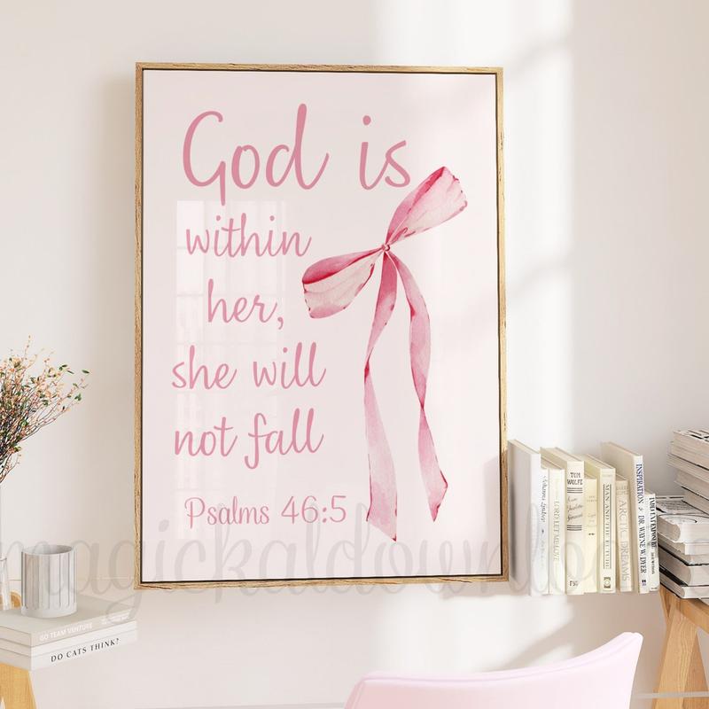 Coquette Pink Christian Printable Wall Art Bible Verse Scripture Dorm Room Wall Art Pink Bow Wall Decor Art Bible Verse Poster