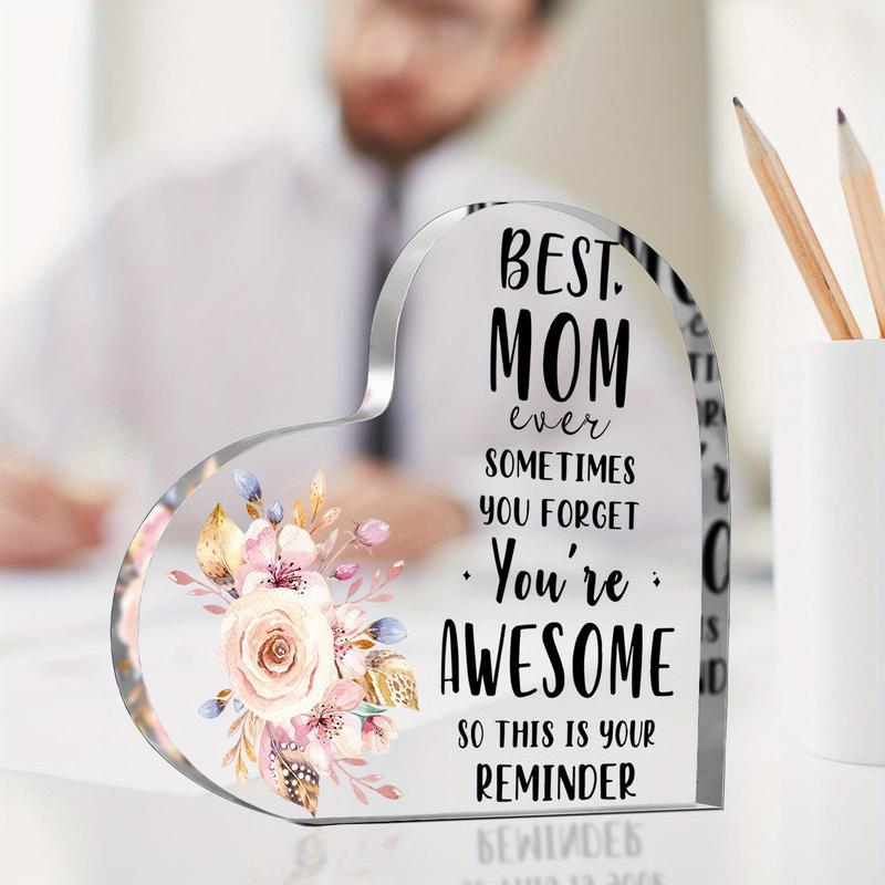 1pc Mom Gift from Daughter, Thank You Gift for Mom, Mother Birthday Mother's Day Gift, Mom Office Desk Decor Heart Acrylic Ornament