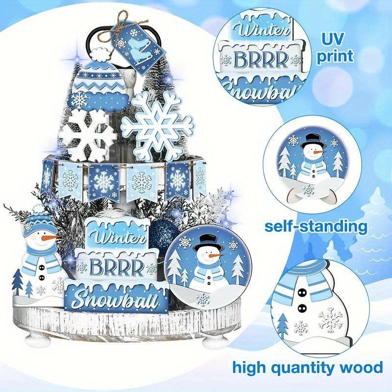 Winter Wonderland Decor Set, 14pcs set Wooden Crafts Decoration for Home, Snowman Decor for Home Bedroom Living Room, Festive Gifts