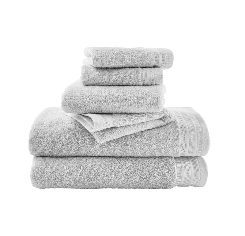 6 Piece Bath Towel Set with Upgraded Softness & Durability, Grey Cotton Border - Platinum Silver