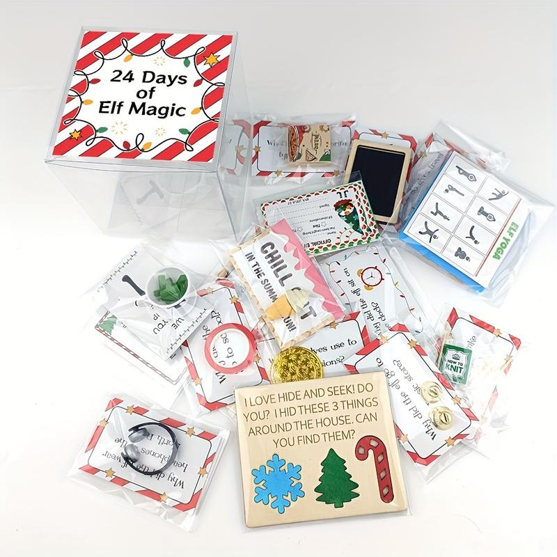 Bgodpn Elf 24 Days Magic Jokes Kit - Advent Calendar Surprise Set with Holiday Hide and Seek Props, Festive Riddles, and Christmas Decorations (Not a Toy) - Elf-Themed Party Supplies for Seasonal Fun birthday christmas