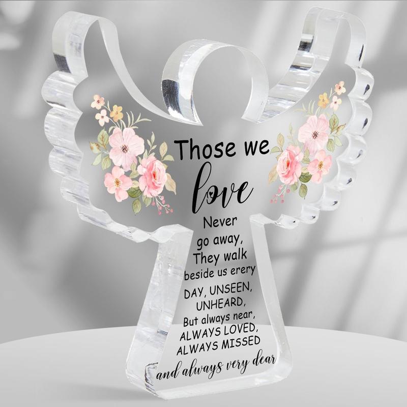 Angel Design Acrylic Ornament, Letter & Flower Pattern Desktop Decorative Ornament, Home Decor for Living Room, Bedroom, Office Desk, Bookshelf