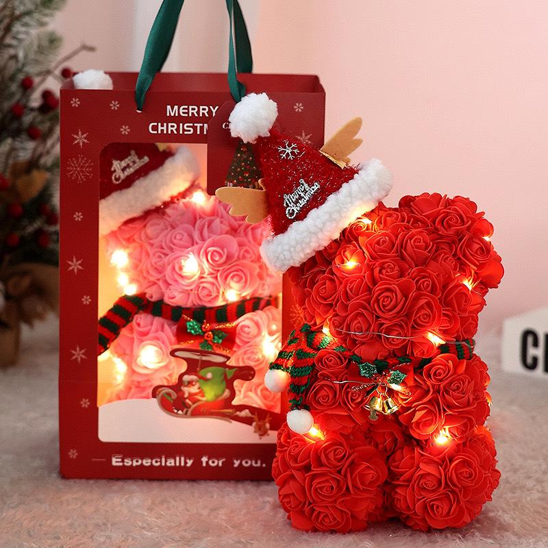 25cm Preserved Fresh Flower Rose Bear Creative Christmas Gift Rose Bear for Girls Unicorn PE Foam Bear