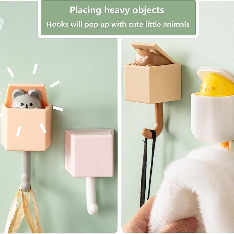 Cute Cat Design  Hangable Wall Hook, 4 Counts Punch Free Adhesive Hook for Coat, Scarf, Hat, Towel, Key, Bag, Utility Hook for Wall Hanging Decorations, Summer for Gift