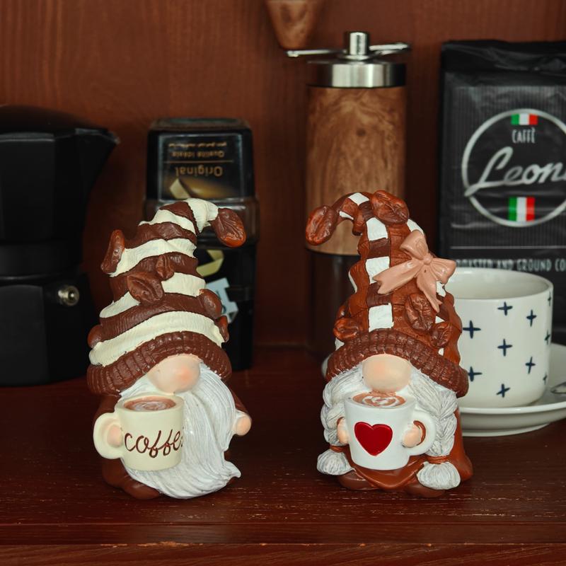 Hodao Cute Coffee Gnome Pair - Brown and White Tone, Resin Craftsmanship - Perfect for Coffee Bar Decor, Home Decor, Small Sculptures and Women's Gifts Ornaments acrylic block