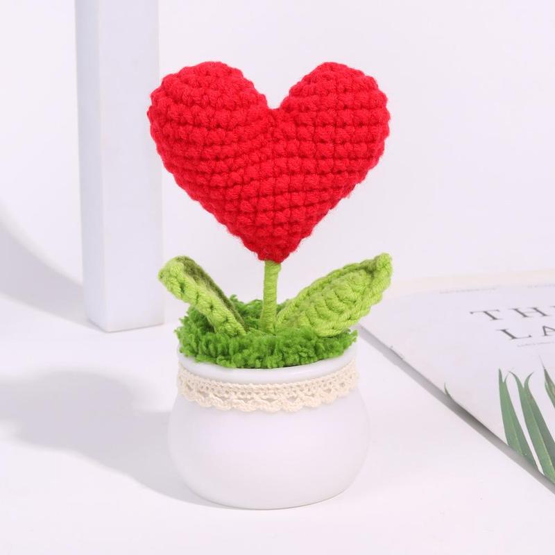 Handmade Crochet Flower Pot Ornament, 1 Count Cute Desktop Knitted Potted Plant, Artificial Woven Flower Potted Plant, Room Decor