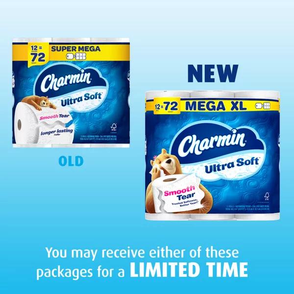 Charmin Ultra Soft Toilet Paper Pack contains 24 Mega XL Rolls (336 Sheets Per Roll) Tissue Bath Smooth Wipes