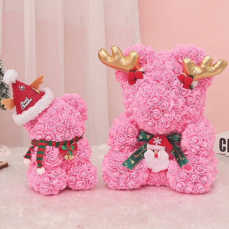 25cm Preserved Fresh Flower Rose Bear Creative Christmas Gift Rose Bear for Girls Unicorn PE Foam Bear