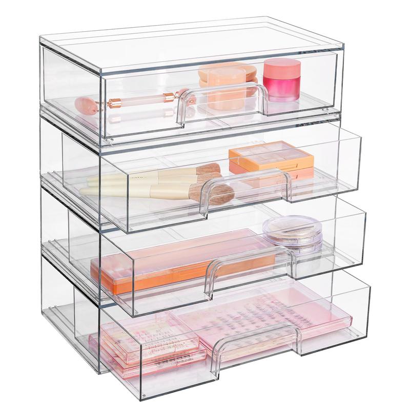 [Best choice]VTOPMART Stackable Storage Clear Acrylic Drawer ,with Handles,  For Bathroom,Kitchen Under-sink,Cabinet,Closet,Makeup,Pantry organization