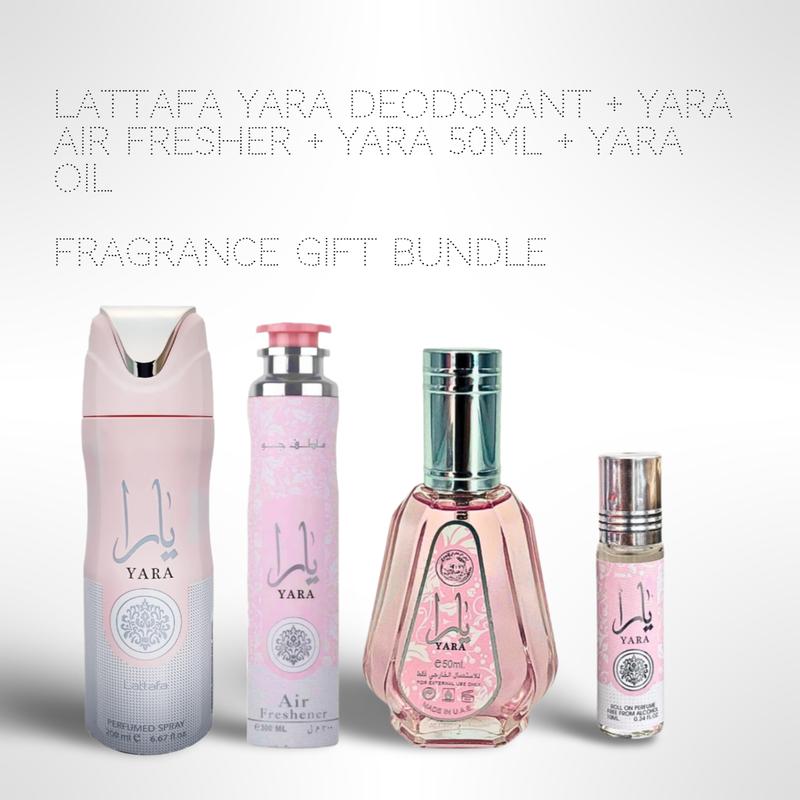 Lattafa Yara Deodorant + Yara AIR FRESHER + Yara 50ML + Yara Oil 10ml - Fragrance Collection Starter Pack - Fragrance Gift Bundle