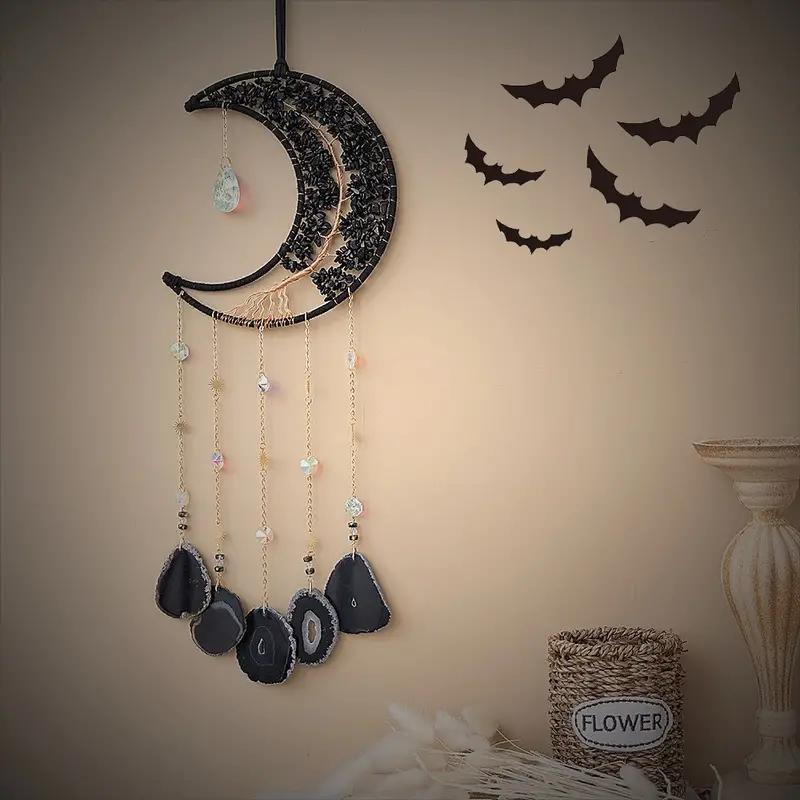 Natural Stone Dream Catcher, 1 Count Exquisite Moon Shaped Wind Chime, Outdoor Indoor Decorative Wall Hanging for Living Room Bedroom Patio