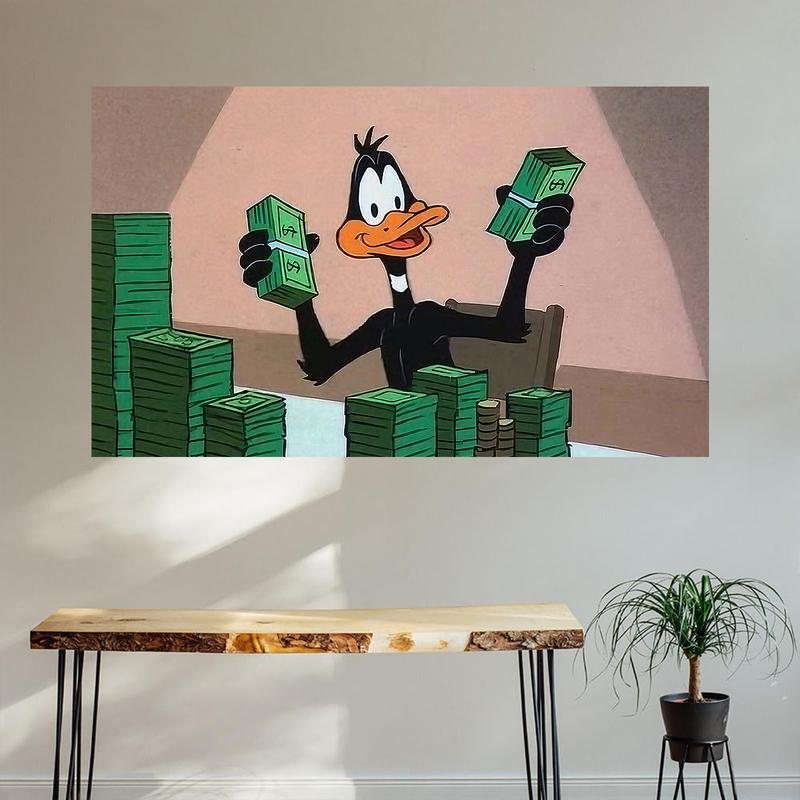 Cartoon Duck & Cash PatternTapestry Funny  Duck Counting money with both hands 3x5Ft Inspirational Motivationa  Wall Dorm Decor