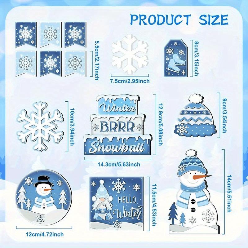 Winter Wonderland Decor Set, 14pcs set Wooden Crafts Decoration for Home, Snowman Decor for Home Bedroom Living Room, Festive Gifts