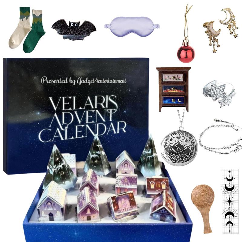 Velaris Advent Calendar, 1 Box 12 Days Christmas Advent Calendar with Jewels & Stationary & Gadgets, Christmas Countdown Calendar Gift for Friend Family