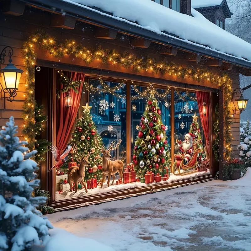 Christmas Themed Garage Door Cover,    1 Count  Windproof & Rainproof Garage Door Decoration, Festive & Party Supplies for Home Decor