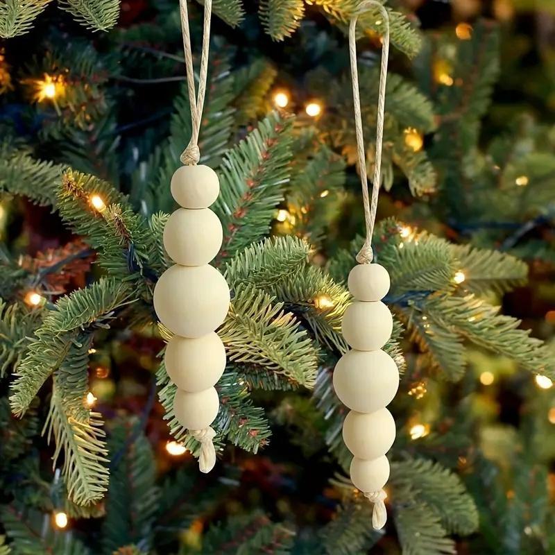 Wooden Beads String, 12pcs set Boho Style Christmas Tree Ornament, Modern Farmhouse Style Decorative Ornament for Home Party Festival