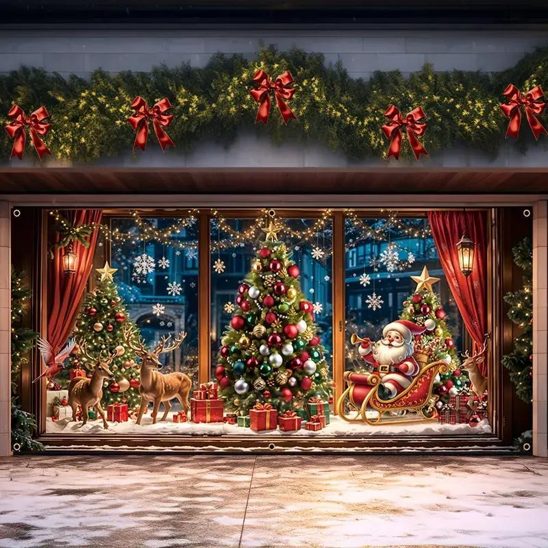 Christmas Themed Garage Door Cover,    1 Count  Windproof & Rainproof Garage Door Decoration, Festive & Party Supplies for Home Decor