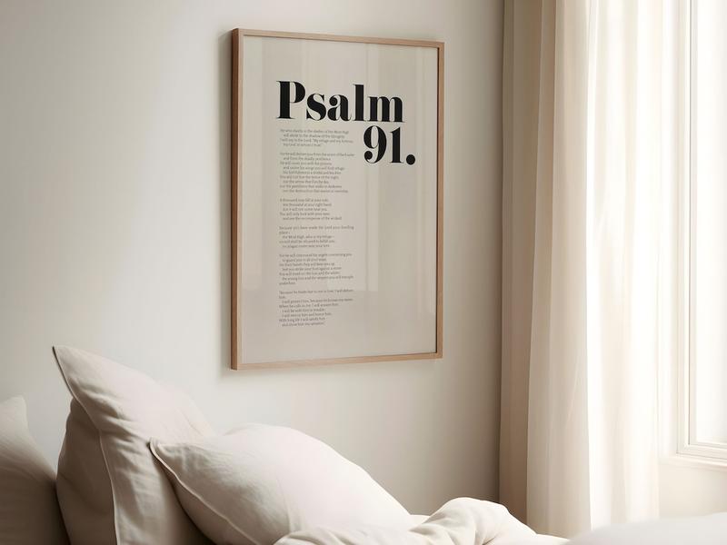 Psalm 91 Bible Verse Wall Art, Minimalist Decor, Christian Modern Scripture Poster, Bold Typography, Baptism, Birthday Gift Idea