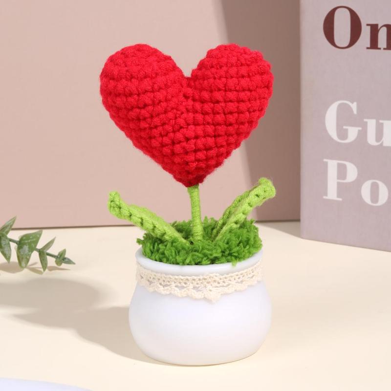 Handmade Crochet Flower Pot Ornament, 1 Count Cute Desktop Knitted Potted Plant, Artificial Woven Flower Potted Plant, Room Decor