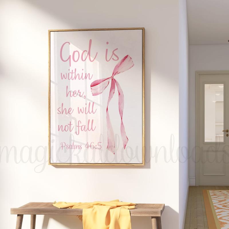 Coquette Pink Christian Printable Wall Art Bible Verse Scripture Dorm Room Wall Art Pink Bow Wall Decor Art Bible Verse Poster