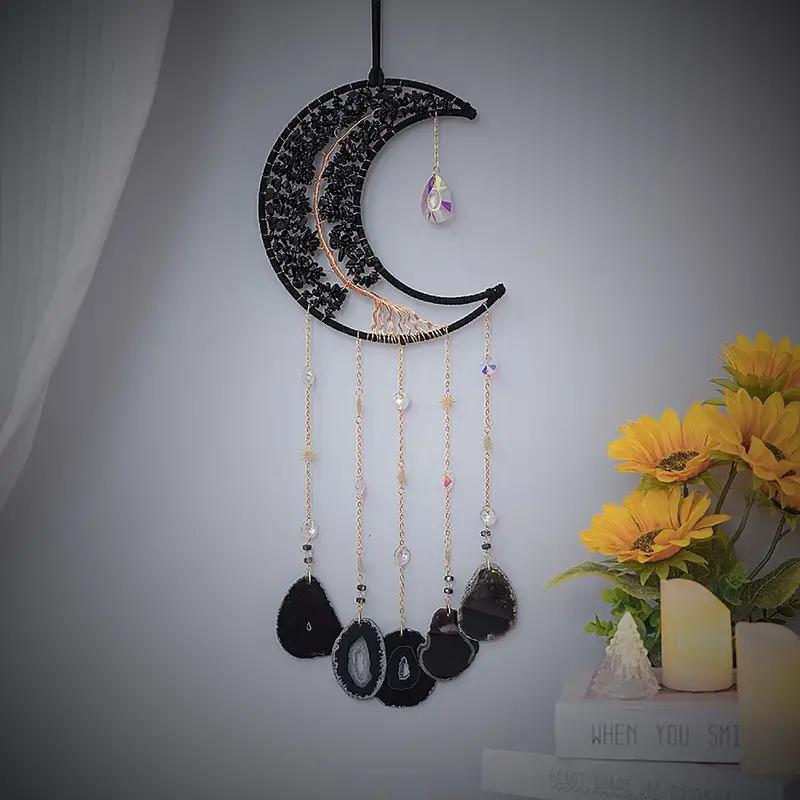 Natural Stone Dream Catcher, 1 Count Exquisite Moon Shaped Wind Chime, Outdoor Indoor Decorative Wall Hanging for Living Room Bedroom Patio