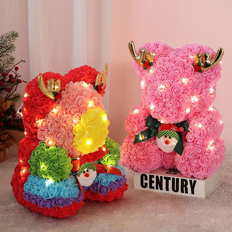 25cm Preserved Fresh Flower Rose Bear Creative Christmas Gift Rose Bear for Girls Unicorn PE Foam Bear