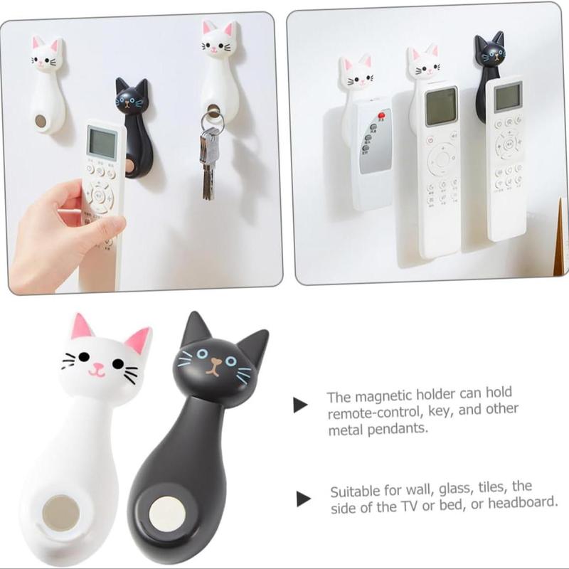 Cartoon Cat Design Magnetic Remote Control Holder, Wall Mounted Remote Control Storage Hook, Cute Storage Organizer for Home Living Room Bedroom