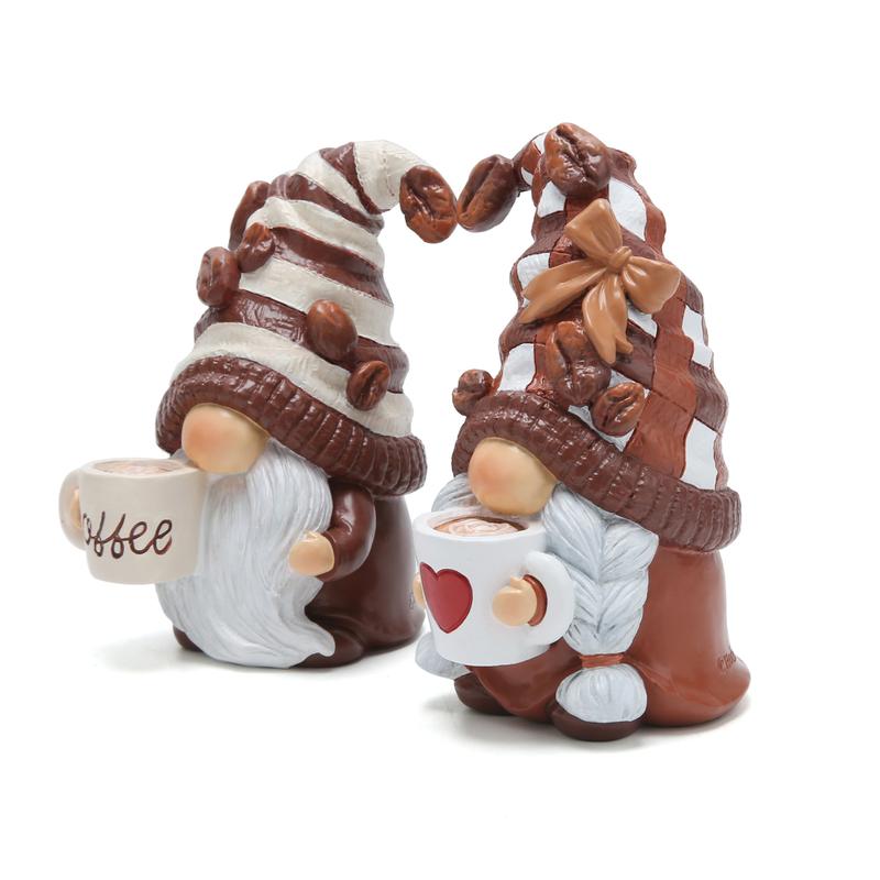 Hodao Cute Coffee Gnome Pair - Brown and White Tone, Resin Craftsmanship - Perfect for Coffee Bar Decor, Home Decor, Small Sculptures and Women's Gifts Ornaments acrylic block