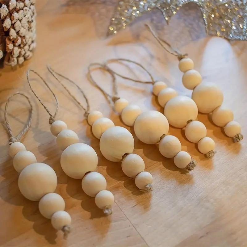 Wooden Beads String, 12pcs set Boho Style Christmas Tree Ornament, Modern Farmhouse Style Decorative Ornament for Home Party Festival