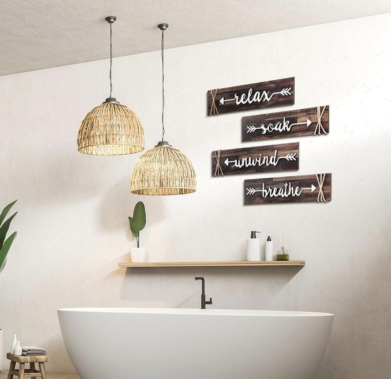 4 Pieces Bathroom Decor Wall Art Farmhouse Bathroom Decor Soak Relax Unwind Breathe Wooden Signs Rustic Bathroom Decor with Arrow Vintage Country Bathroom Decor for Home Laundry Room