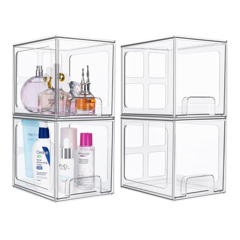 [Best choice]VTOPMART Stackable Storage Clear Acrylic Drawer ,with Handles,  For Bathroom,Kitchen Under-sink,Cabinet,Closet,Makeup,Pantry organization