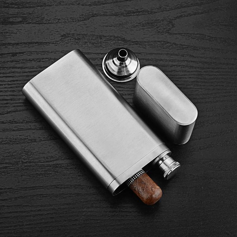 Linkidea 2 Ounce Hip Flask Holder with Funnel, 2 Tubes Stainless Steel Humidor Tube, Alcohol Container Travel Carrying Storage Case