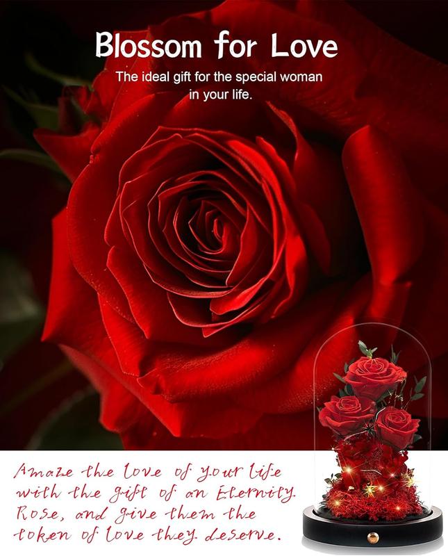 Christmas Flowers Roses Gifts for Women,Forever Preserved Roses in Glass Dome, Anniversary Thanksging Birthday Real Roses Gifts for Her Wife Mom Girlfrien Grandma Red