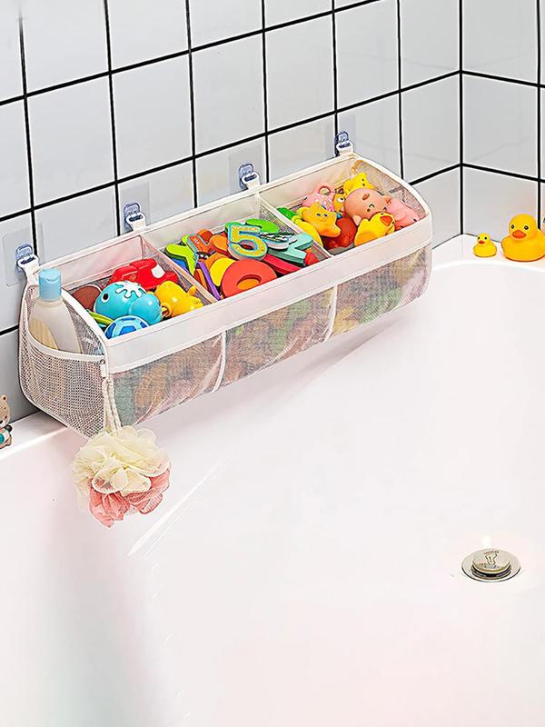 3-compartment Large Opening Baby Mesh Bathroom Toy Storage Bag, Super Large Capacity and Large Opening, Bathroom Toy Holder, Toiletry Bag with 2 Side Pockets