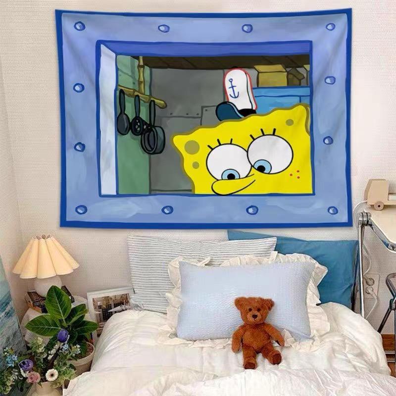 [Buy 3 Free shipping]Getupower Squidward, Patrick and SpongeBob SquarePants Cartoon Tapestry Back to school Dormitory Bedroom Wall Decoration Creative Background Cloth Cute Quirky Tapestry Halloween Gift wall tapestry