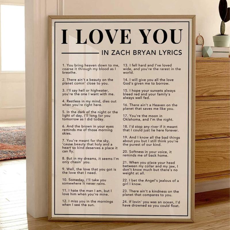 Wall Art , I Love You In Lyrics Poster No Frame, Coastal Cowgirl Poster, Tour Merch, Wall Art Print, Country Music Gift, Decor Home