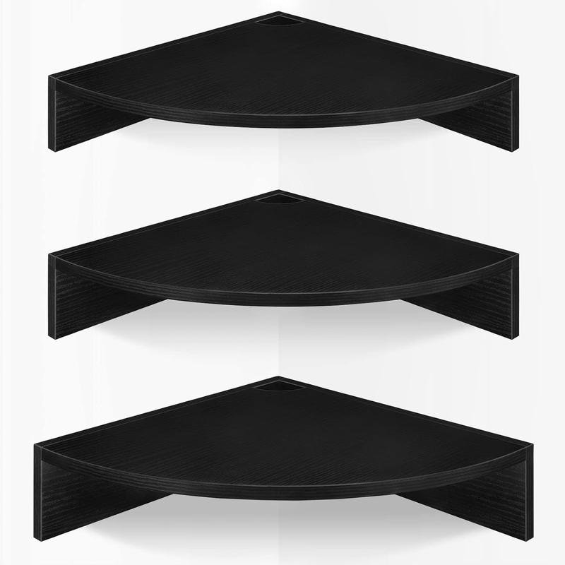 Corner Floating Shelves, Set of 3 Corner Shelves Wall Mounted with  Hole, 3 Tier Wooden Hanging Corner Storage Shelf for Bedroom, Living Room, Kitchen, Black