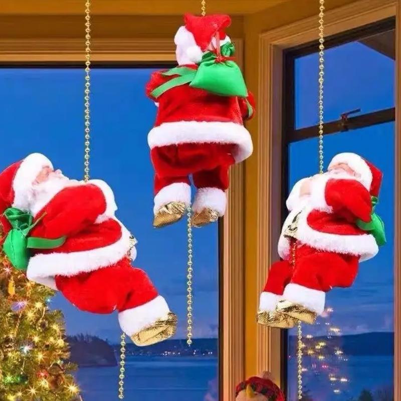 Electric Climbing Santa Christmas Ornament on Rope Ladder for Indoor and Outdoor Hanging - Creative Christmas Tree Decoration for Home Gift