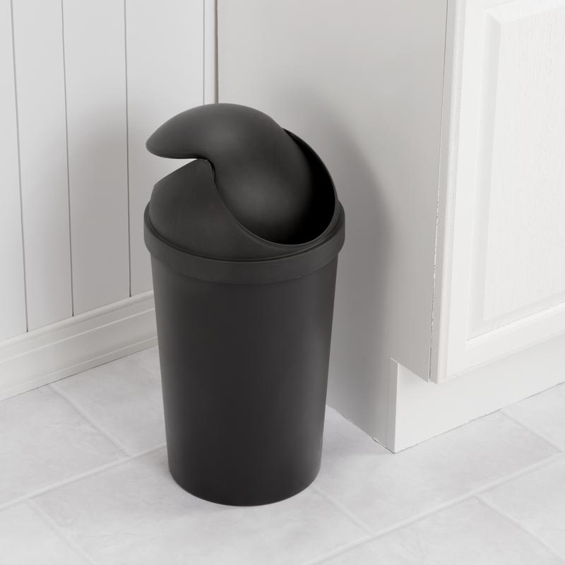 Sterilite 3 gal Plastic Round Swing Top Bathroom Trash Can, Black