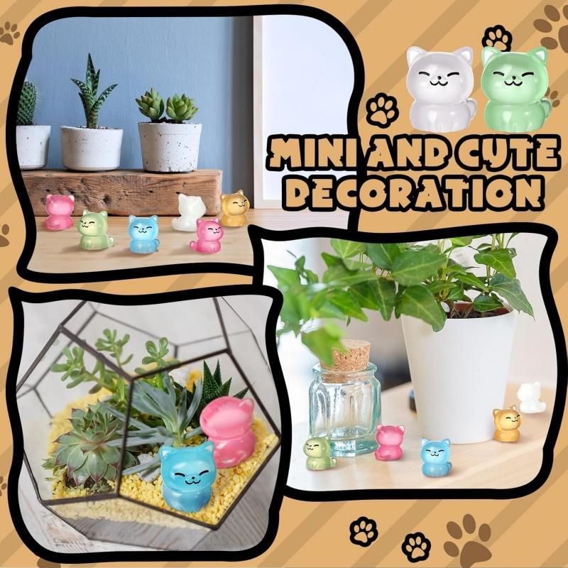 Cute Cat Design Fish Tank Decoration, 10 30pcs Luminous Cat Ornament, Micro Landscape Decoration, Desktop Decoration for Home Office, Room Decor