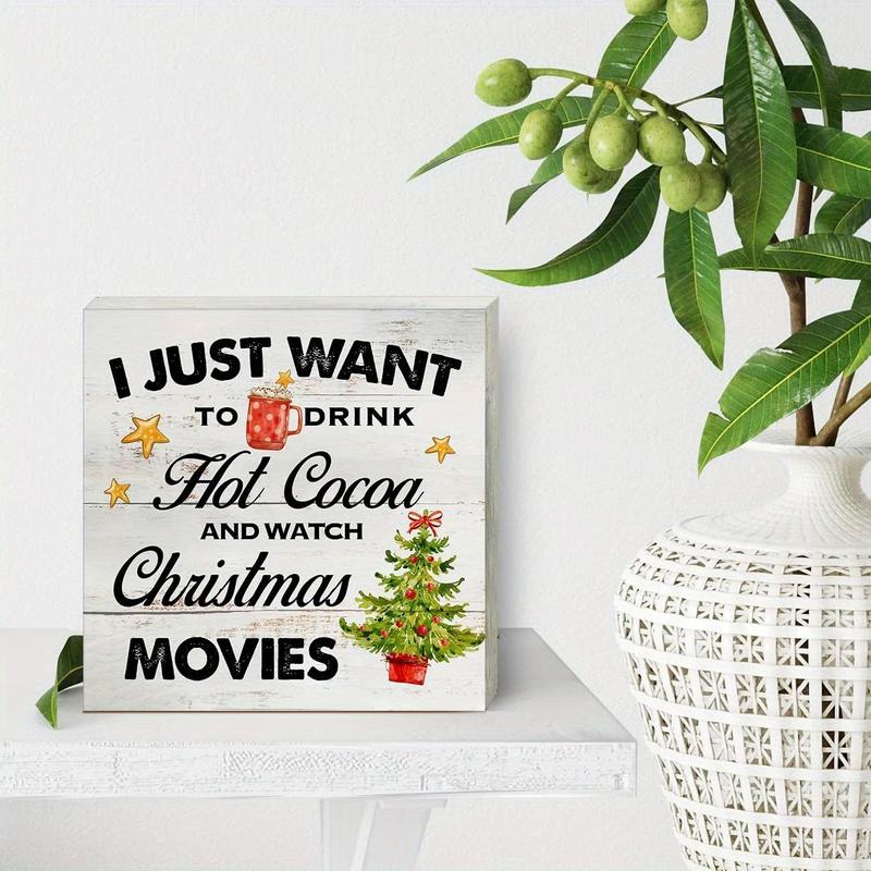 Merry Christmas Themed Desktop Ornament, 1 Count Letter & Tree Pattern Decorative Sign, Party Holiday Decor Supplies, Art Craft Ornament