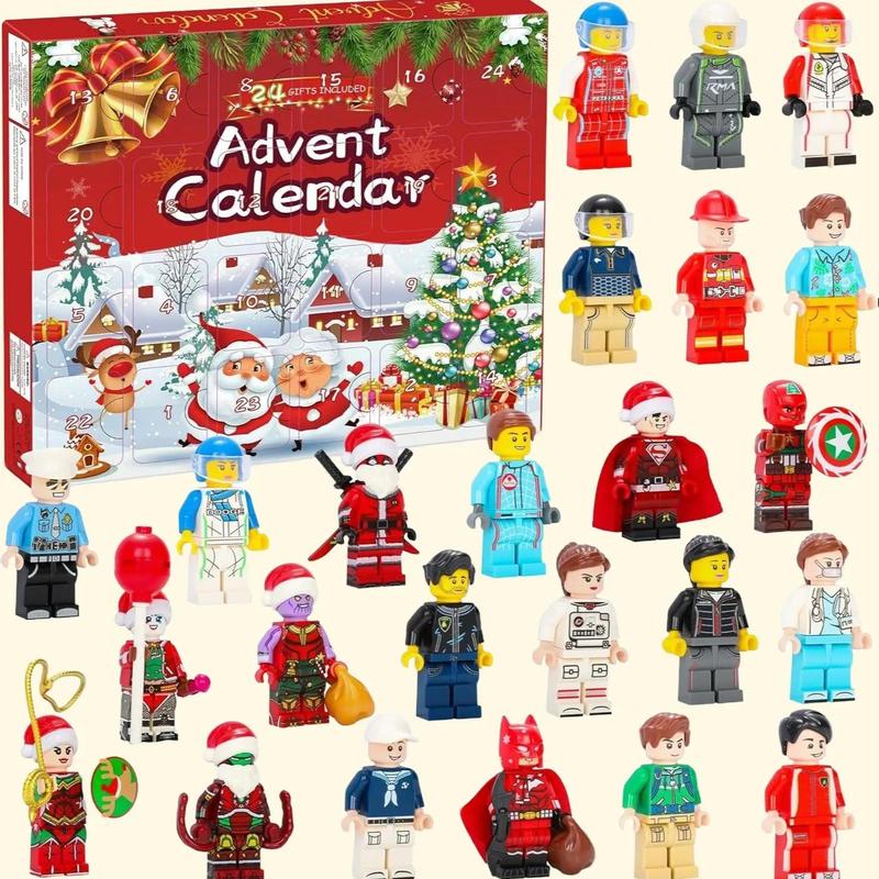 2024 Christmas Advent Calendar - 24 Day Countdown with 8 Fun Characters & 16 Role-Play Accessories, Building Kit for Kids Ages 6+, Surprise Holiday Gift for Boys & Girls