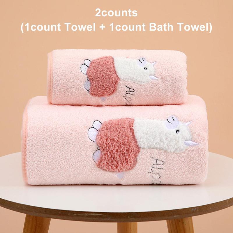 Alpaca Pattern Bath Towel Set, 1 Count Bath Towel & 1 Count Towel, Soft Comfortable Towel, Bathroom Shower Towel, Bathroom Supplies