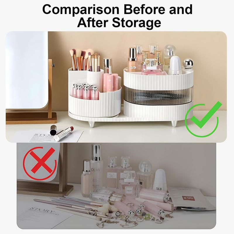 Rotating Makeup Organizer,3-Tier Spinning Makeup Countertop Organizer for Vanity with Makeup Brush Holder,Large Capacity Cosmetic Makeup Storage Organizer for Brush Lipstick Perfume Jewellry (White-3)