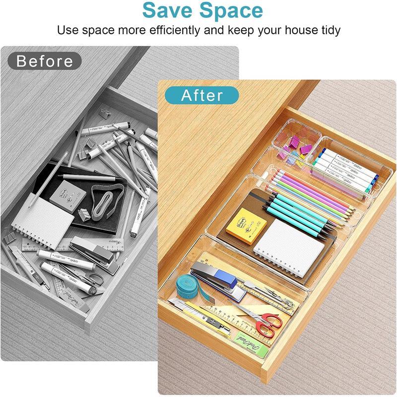 80Pcs Drawer Organizers Set, 4 Sizes Clear Plastic Drawer Organizers and Storage Bins for Kitchen Bathroom Office Dresser Desk Drawer Organizer Tray