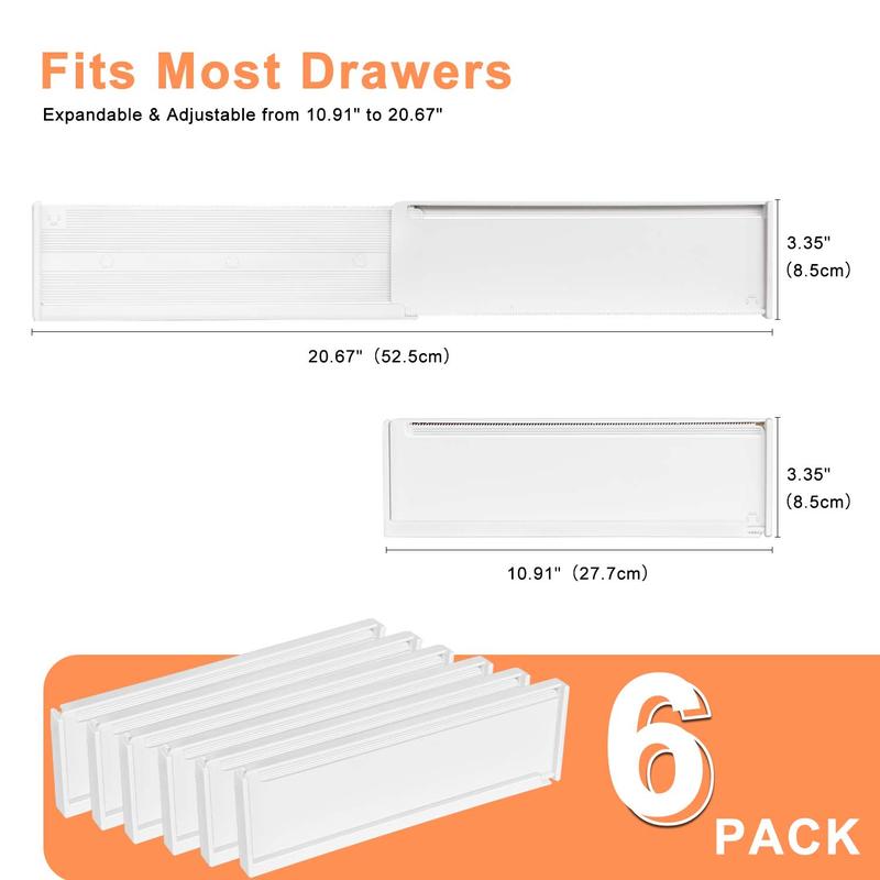 Drawer Divider, 6 Counts Adjustable Drawer Divider, Expandable Kitchen Drawer Divider, Fits Most Drawers Organiser, Installed By Double-sided Tape