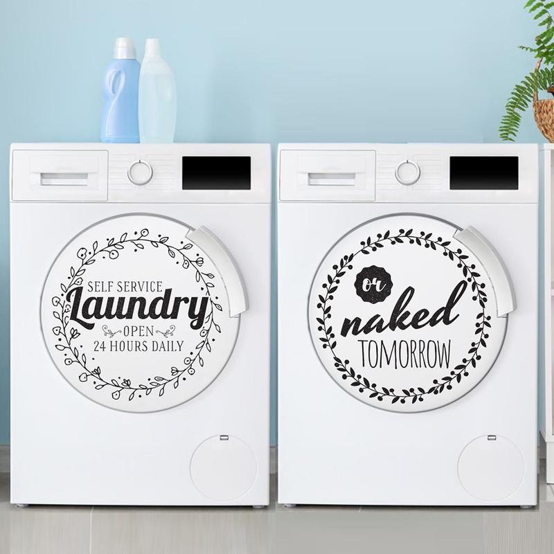 Laundry Room Decorative Sticker, 4pcs set Floral & Letter Pattern Removable Bathroom Sticker, Home Decor Sticker for Laundry Room