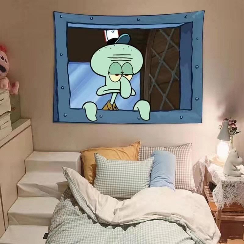 [Buy 3 Free shipping]Getupower Squidward, Patrick and SpongeBob SquarePants Cartoon Tapestry Back to school Dormitory Bedroom Wall Decoration Creative Background Cloth Cute Quirky Tapestry Halloween Gift wall tapestry